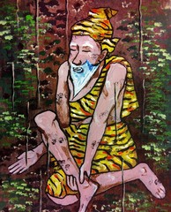 Obraz premium hand painted impressionism masterpieces art painter painting comic acrylic color spa thai hermit exercise visual art oil painting fragment of artwork graphic resources coloring contemporary decorate