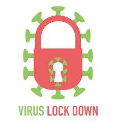 Icon of a lock with parts of a virus, coronavirus lock down