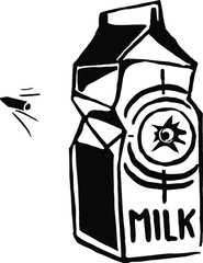 vector sketch of crushed packet of milk ond a splent bullet