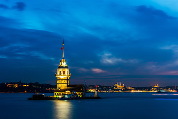 Maiden's Tower with sunset sky in Istanbul, Turkey (KIZ KULESI - USKUDAR).