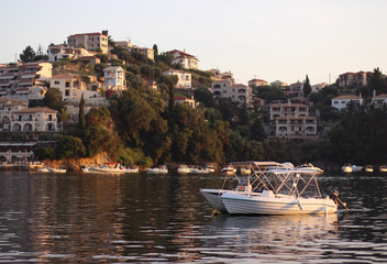 Fototapeta na wymiar Boats in harbor, Sivota - Greece