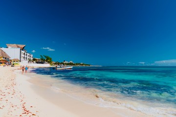 Tulum beach in Mexico surrounded by Mayan temples