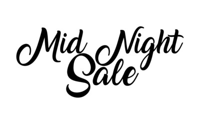 Mid Night Sale postcard. Ink illustration. Modern brush calligraphy.