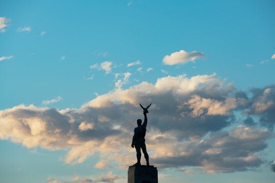 The Silhouette of Statue at the Park on Shoreline