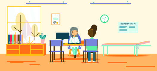 Doctor office. Vector illustration.Landing page template. Modern flat design. Vector illustration with doctor and patient
