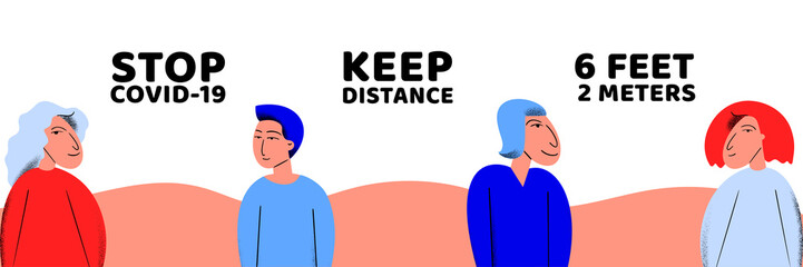 Pandemic medical concept banner with social distance. Vector illustration. Coronavirus outbreak. 2019-nCoV background. Keep distance