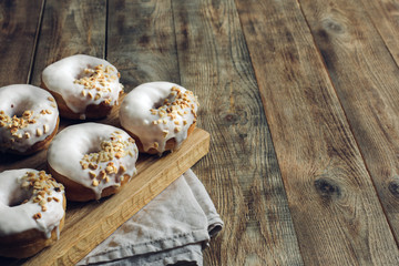 Donuts with white chocolate icing