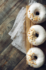 Donuts with white chocolate icing