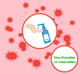 vector illustration of hand sanitizer, prevention from coronavirus. Antibacterial hand gel against germs and viruses. Hand Hygiene, Health
