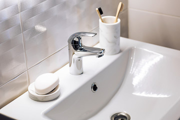Modern Washbasin with stainless faucet tap