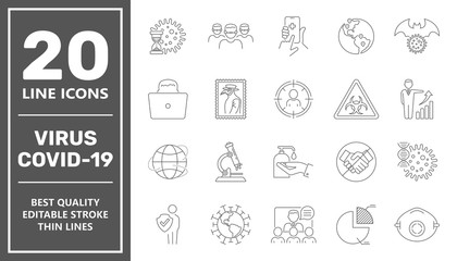 Set of Coronavirus Protection Related Vector Line Icons. Covid-19 icons set. EPS 10