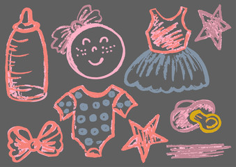 Cute childish drawing with wax crayons
