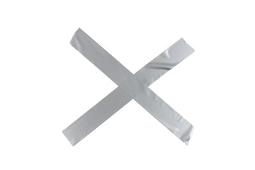 Silver scotch tape pieces isolated on white background.