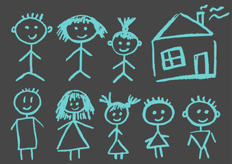 Cute childish drawing with wax crayons