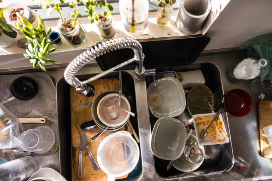 Overflowing Messy Kitchen Sink