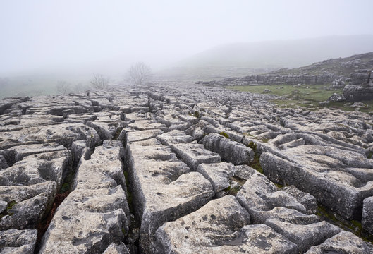 Natural limestone formations at Malham Cove. North Yorkshire, UK