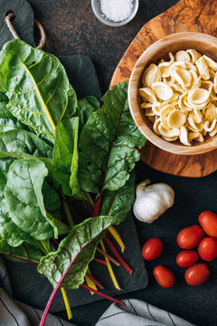 Orecchiette with swiss chard and cherry tomatoes