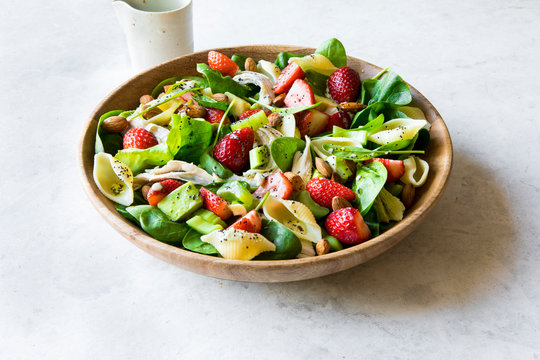 Chicken Strawberry Avocado Pasta Salad with Creamy Yogurt Poppy