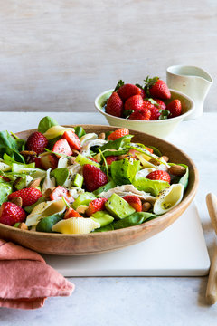 Chicken Strawberry Avocado Pasta Salad with Creamy Yogurt Poppy