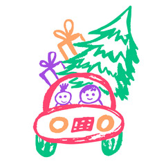 Cute childish drawing with wax crayons