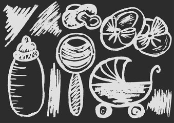 Cute childish drawing with wax crayons