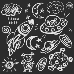 Cute childish drawing with wax crayons