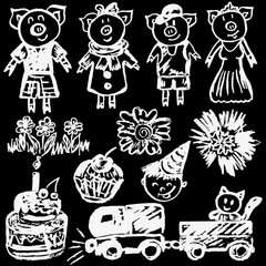 Cute childish drawing with wax crayons