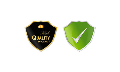 Trusted icon shield badge high quality product green gold tick