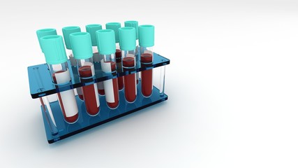 Blood test analysis 3d render background. Laboratory blood test coronavirus. Covid-19.