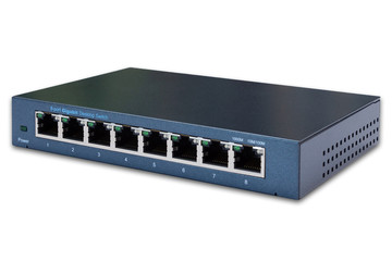 Acht-Port Gigabit Desktop-Switch in der Seitenansicht