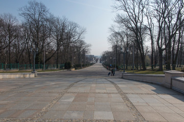 An empty road from the city of Czestochowa to the national sanctuary of Our Lady of Czestochowa in Jasna Gora during the coronavirus epidemic in March 2020,