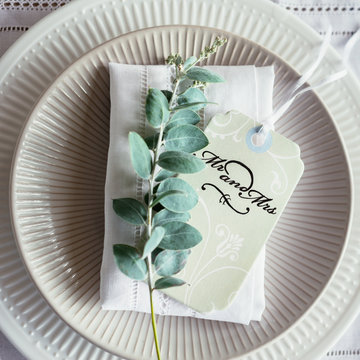 table decor, wattle leaf sprig