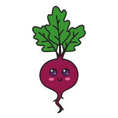 Cute beet character with face. Kawaii doodle beet isolated on white background.