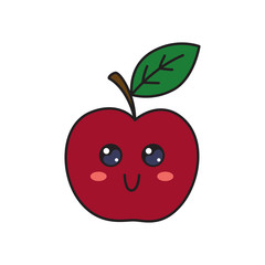 Cute apple character with face. Kawaii doodle apple isolated on white background.