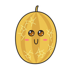 Cute melon character with face. Kawaii doodle melon isolated on white background.