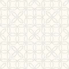Fototapeta premium Abstract geometric vector seamless pattern. Grey petals on pastel background. Abstract floral pattern in arabic style. Vector illustration. Simple design for fabric, wallpaper, scrapbooking