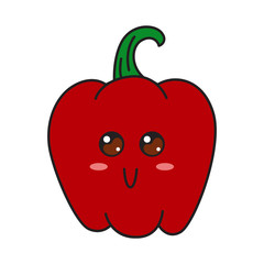 Cute bell pepper character with face. Kawaii doodle bell pepper isolated on white background.