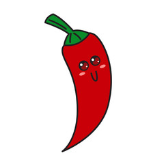 Cute chili pepper character with face. Kawaii doodle chili pepper isolated on white background.