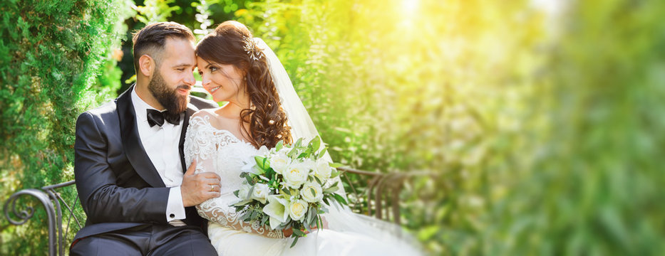 beautiful bride and groom in the nature