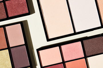 Palettes of shiny powder eye shadows