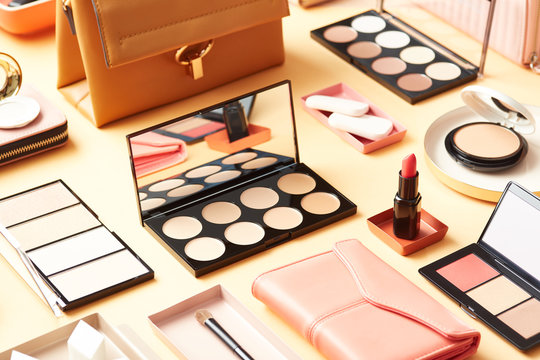 Accessories and cosmetic products in layout