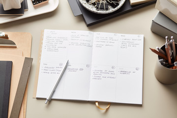 Office supplies and weekly planner