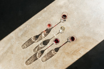 Wine glasses in sunlight