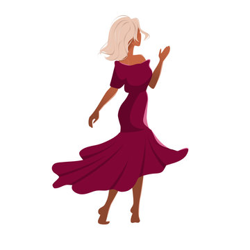 Flamenco dancer. Pretty girl dancer in a red dress in cartoon style.