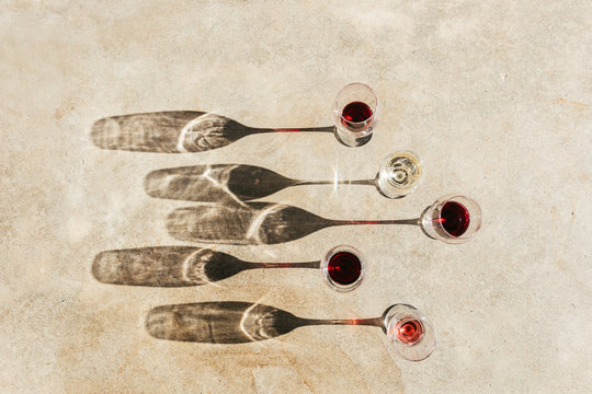 Wine glasses in sunlight