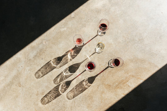 Wine glasses in sunlight