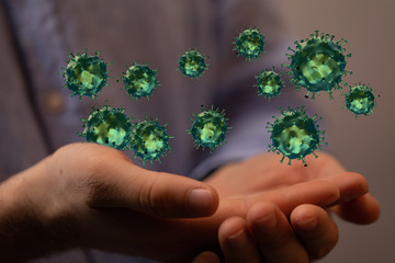 Group of virus cells. 3D illustration of virus cells.