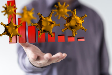 Economic impact of virus on global economy. Recession and financial crisis concept. 3D rendered...