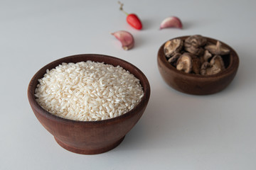Arborio Rice in a wooden bowl