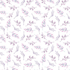 Seamless pattern with  hand painted spring flowers and leaves. Can be used for wallpaper, scrapbooking, textile production, packaging, wrapping paper, blog,fabric. Botanical illustration on white